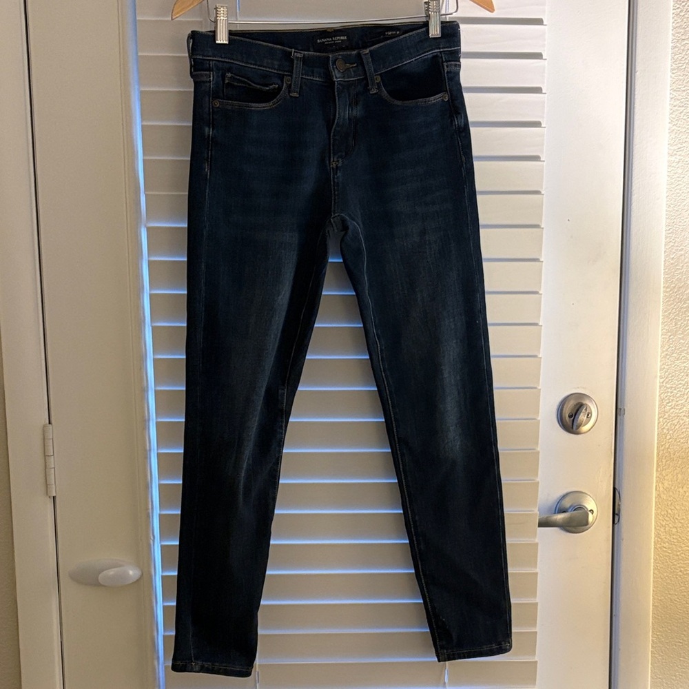 Banana Republic Dark Blue Premium Denim Zip Front Skinny Jeans SZ 27